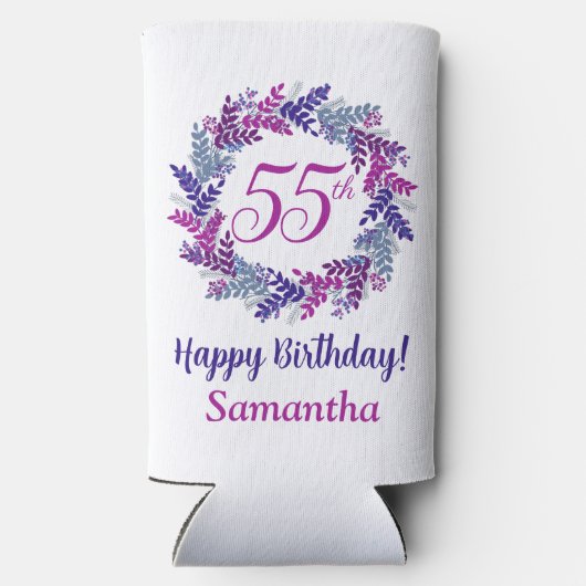 Elegante roze Paarse krans 55e verjaardag Seltzer Blikjeskoeler (Achterkant)