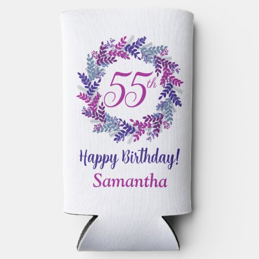 Elegante roze Paarse krans 55e verjaardag Seltzer Blikjeskoeler (Voorkant)