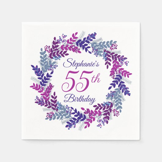 Elegante roze Paarse krans 55e verjaardag Servet (Voorkant)