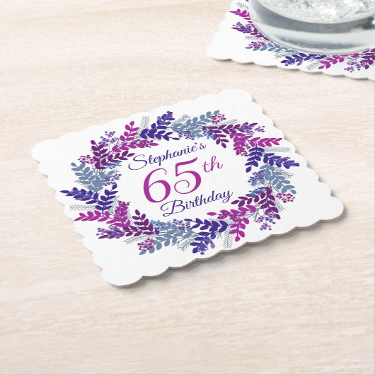 Elegante roze Paarse krans 65e verjaardag Kartonnen Onderzetters (Gebogen)