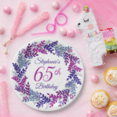 Elegante roze Paarse krans 65e verjaardag Papieren Bordje (Feest)