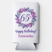 Elegante roze Paarse krans 65e verjaardag Seltzer Blikjeskoeler (Achterkant)