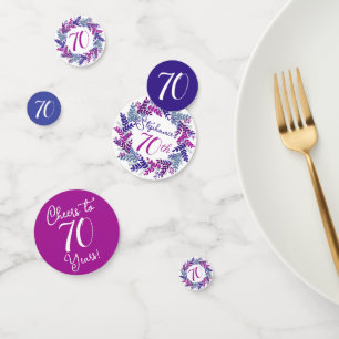 Elegante Roze Paarse Krans 70e Verjaardag Confetti