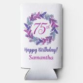 Elegante roze Paarse krans 75e verjaardag Seltzer Blikjeskoeler (Achterkant)