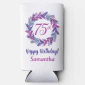 Elegante roze Paarse krans 75e verjaardag Seltzer Blikjeskoeler (Voorkant)