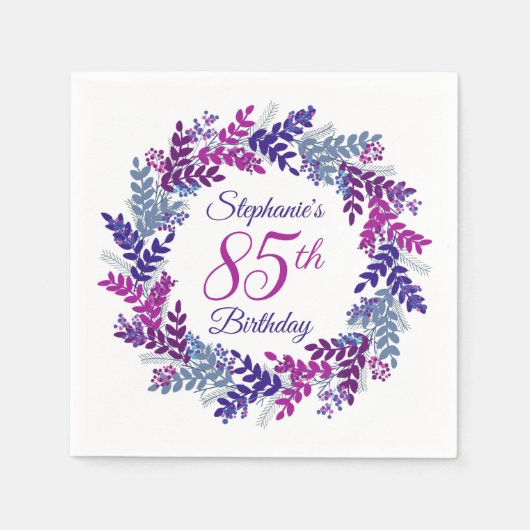 Elegante roze Paarse krans 85e verjaardag Servet (Voorkant)