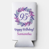 Elegante roze Paarse krans 95e verjaardag Seltzer Blikjeskoeler (Achterkant)