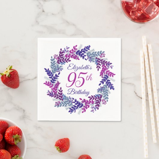 Elegante roze Paarse krans 95e verjaardag Servet (Insitu)