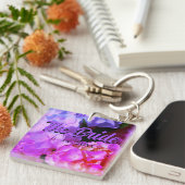 Elegante roze paarse magenta bloemen sleutelhanger (Voorkant Rechts)