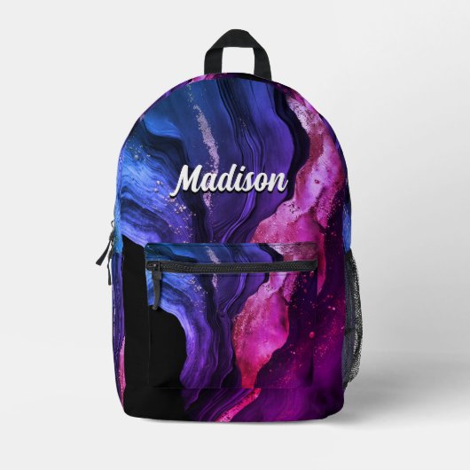 Elegante roze paarse marmeren kunst faux glitter bedrukte rugzak (Voorkant)