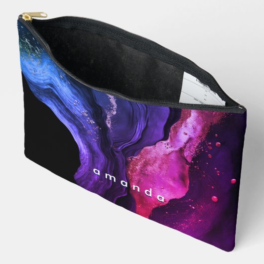 Elegante roze paarse marmeren kunst faux glitter etui (Open)