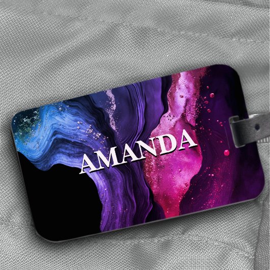 Elegante roze paarse marmeren kunst faux glitter l bagagelabel