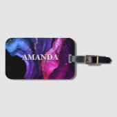 Elegante roze paarse marmeren kunst faux glitter l bagagelabel (Voorkant (horizontaal))