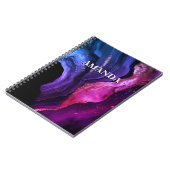 Elegante roze paarse marmeren kunst faux glitter notitieboek (Linkerzijde)