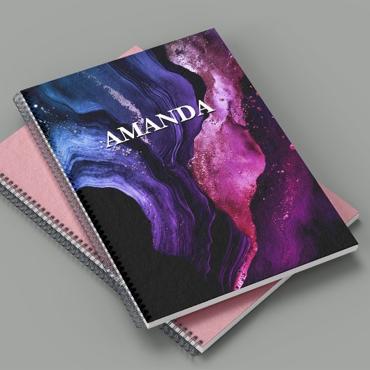 Elegante roze paarse marmeren kunst faux glitter notitieboek