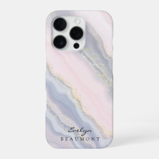 Elegante Roze Paarse Pastel Marmer Aanpasbaar iPhone 16 Pro Hoesje