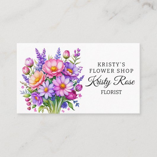 Elegante roze Paarse perzik bloemist Visitekaartje (Voorkant)