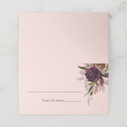 Elegante Roze Paarse Plum Roze Bloemen Huwelijk Plaatskaartje (Buitenkant ongevouwen)