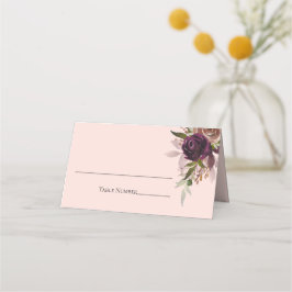 Elegante Roze Paarse Plum Roze Bloemen Huwelijk Plaatskaartje