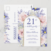 Elegante roze paarse uitnodiging voor 21e verjaard (Voorkant / Achterkant)