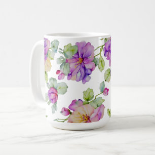 Elegante roze paarse waterverf bloem koffiemok