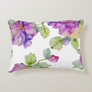 Elegante roze paarse waterverf bloemen accent kussen