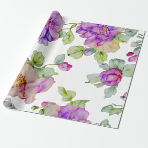 Elegante roze paarse waterverf bloemen cadeaupapier