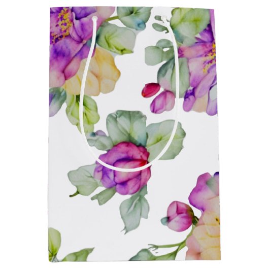 Elegante roze paarse waterverf bloemen medium cadeauzakje (Voorkant)