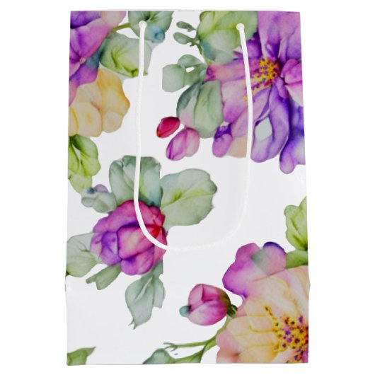 Elegante roze paarse waterverf bloemen medium cadeauzakje (Achterkant)