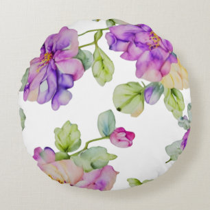 Elegante roze paarse waterverf bloemen rond kussen