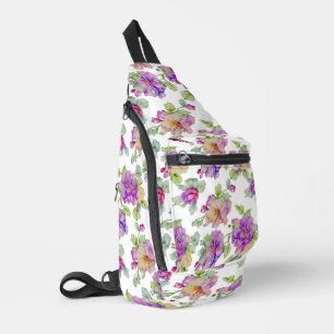 Elegante roze paarse waterverf bloemen sling bag