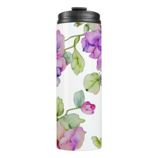 Elegante roze paarse waterverf bloemen thermosbeker (Voorkant)