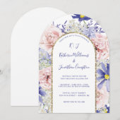 Elegante Roze Paarse Waterverf Bloemenboog bruilof Kaart (Voorkant / Achterkant)