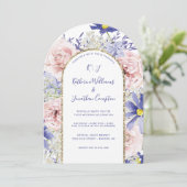 Elegante Roze Paarse Waterverf Bloemenboog bruilof Kaart (Staand voorkant)