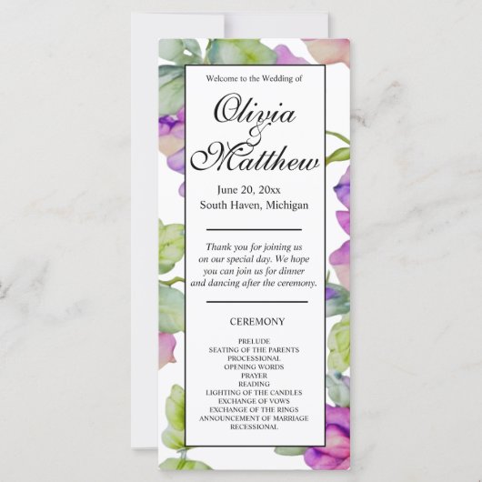 Elegante roze paarse waterverf bloemenbruiloft (Voorkant)