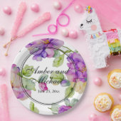 Elegante roze paarse waterverf bloemenbruiloft papieren bordje (Feest)