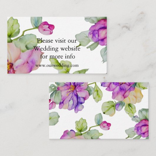 Elegante roze paarse waterverf bloemige Trouw Informatiekaartje (Voorkant / Achterkant)