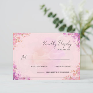 Elegante Roze Paarse Waterverf Bloemige Trouw-RSVP RSVP Kaartje