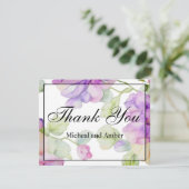 Elegante roze paarse waterverf bloemige Trouwdag Bedankkaart (Staand voorkant)