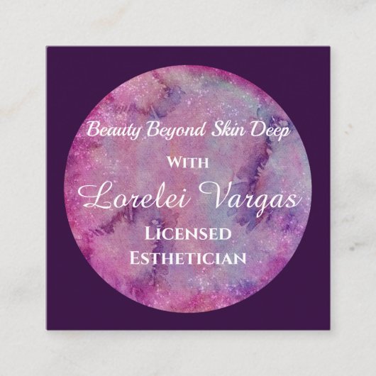 Elegante Roze Paarse Waterverf Esthetician & QR Vierkante Visitekaartje (Voorkant)
