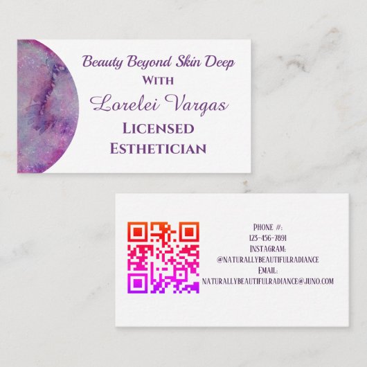 Elegante Roze Paarse Waterverf Esthetician & QR Visitekaartje (Voorkant / Achterkant)