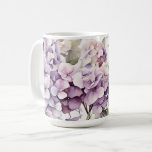 Elegante roze paarse waterverf hortensia's koffiemok