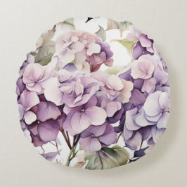 Elegante roze paarse waterverf hydrangea's rond kussen