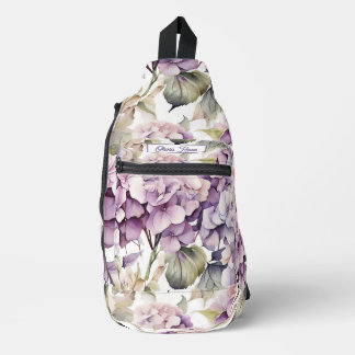 Elegante roze paarse waterverf hydrangea's sling bag