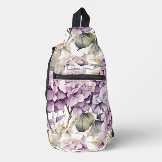 Elegante roze paarse waterverf hydrangea's sling bag (Voorkant)