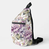 Elegante roze paarse waterverf hydrangea's sling bag (Rechterhoek)