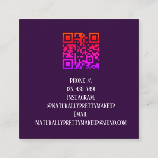 Elegante Roze Paarse Waterverf Make-up Artist & QR Vierkante Visitekaartje (Achterkant)