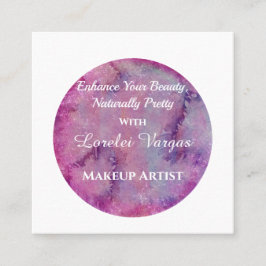 Elegante Roze Paarse Waterverf Make-up Artist & QR Vierkante Visitekaartje