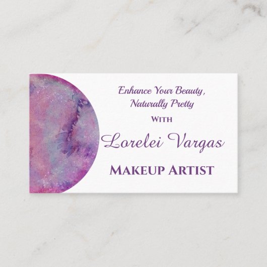 Elegante roze Paarse Waterverf make-up artist Visitekaartje (Voorkant)