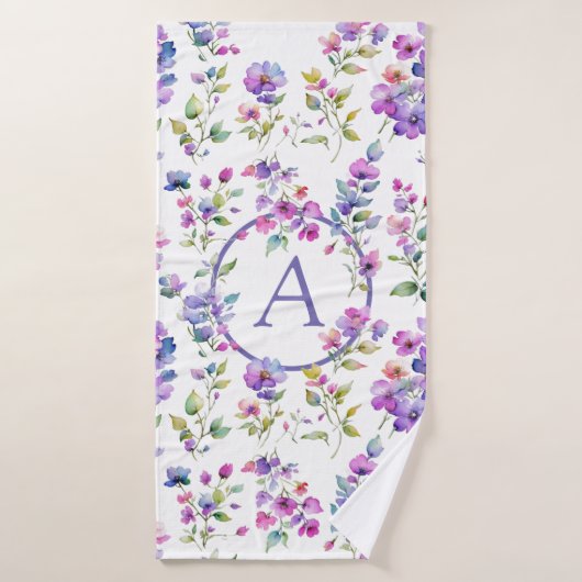 Elegante roze paarse waterverf wilde bloemen badhanddoek (Badhanddoek)